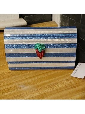 Kurt Geiger Blue and White Striped Clutch